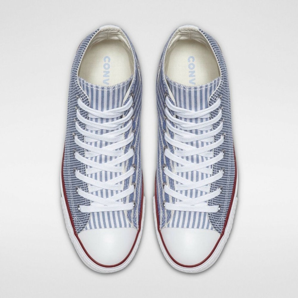✨NEW✨ Converse All Stars Mix-Match Blue Stripes High Top Sneakers - Picture 3 of 10